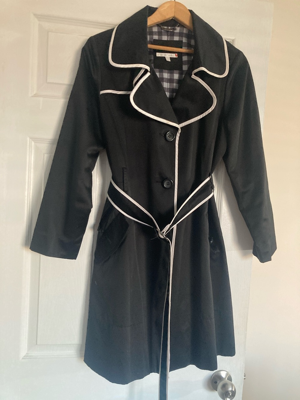 Banana Republic Black Long-Sleeve Trench Dress with White Piping